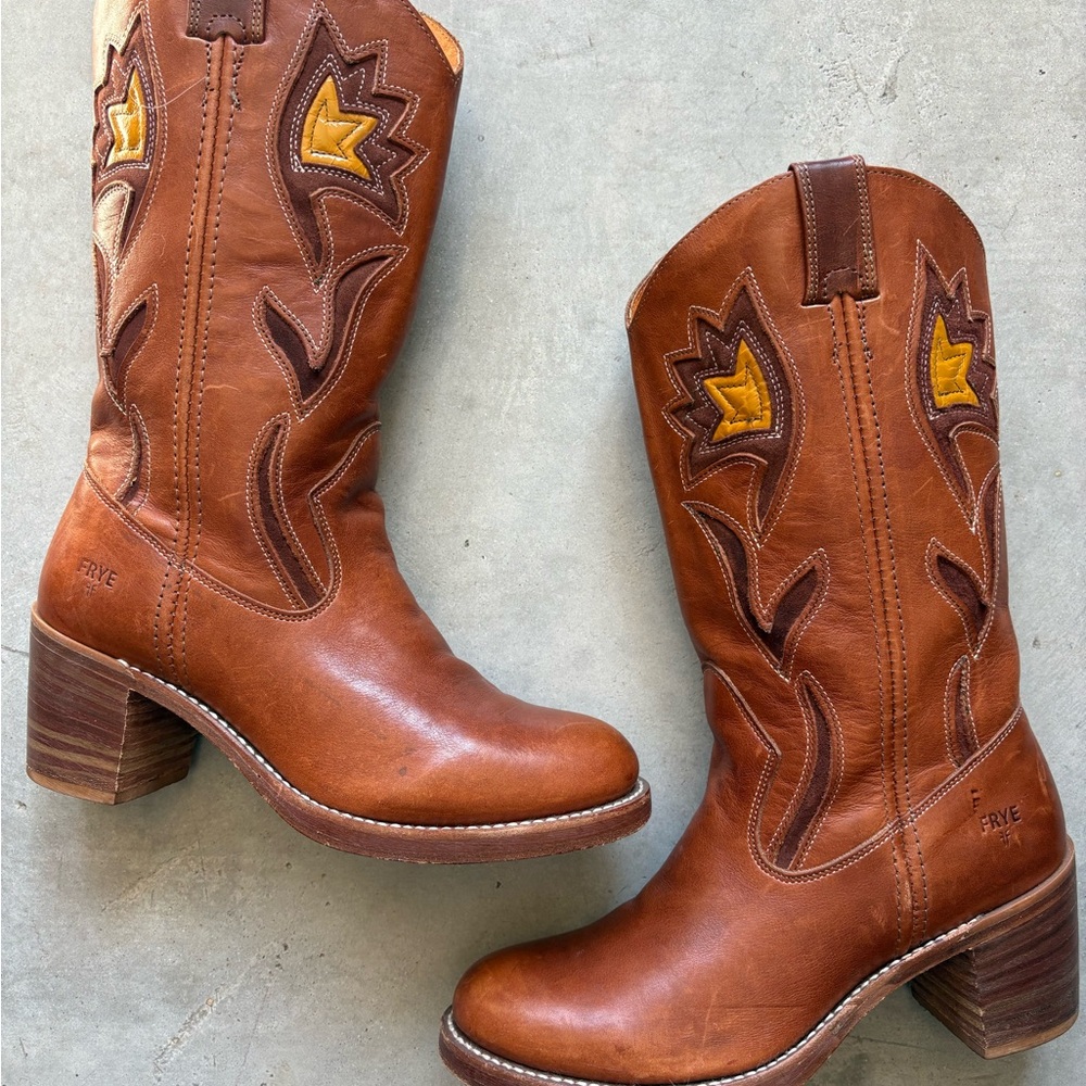 FRYE Campus Sabrina Floral Inlay Boots Vintage - Picture 13 of 16